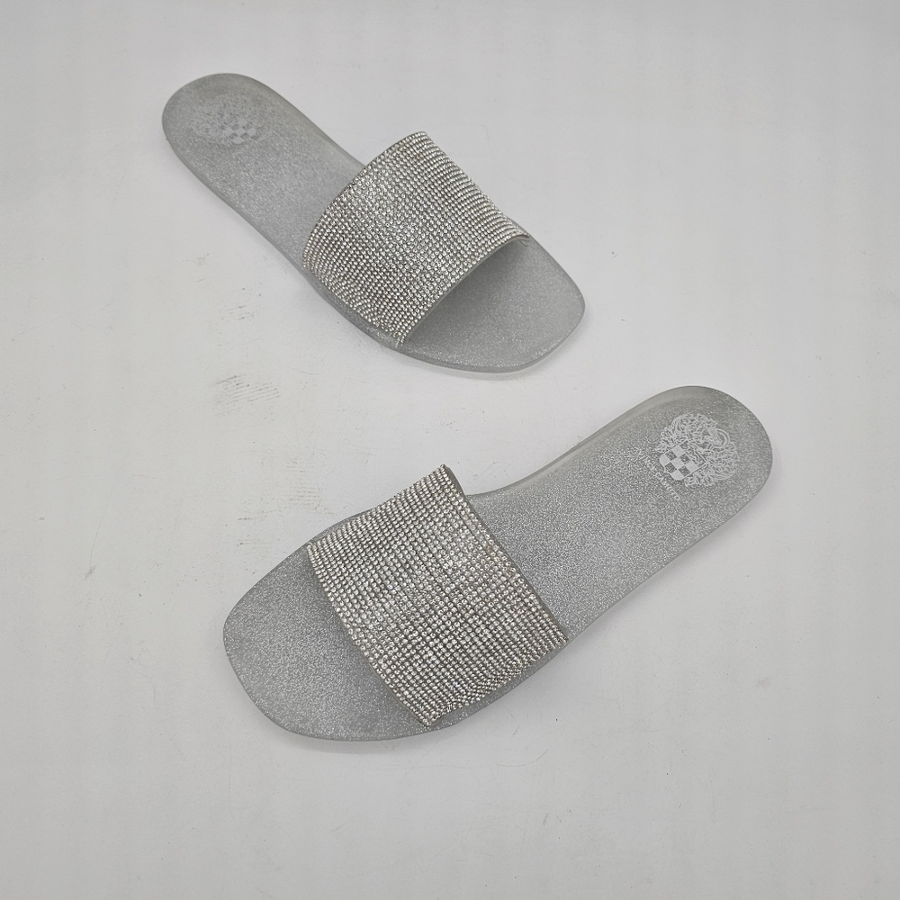 NIB Vince Camuto Embellished Metallic Silver Sparkle Jaquell Jelly Slide Sandal - Picture 14 of 15
